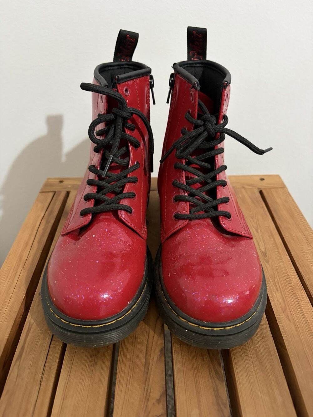 Dr. Martens 1460J Red Cosmic Glitter Lace Up Boots Sz 4